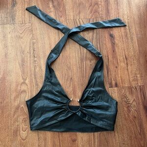 Sexy pleather halter top.